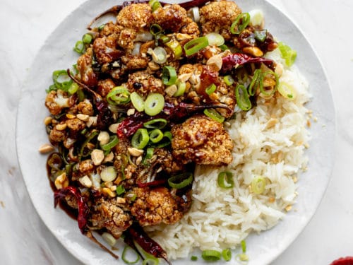 Kung Pao Roasted Cauliflower (or Chicken)
