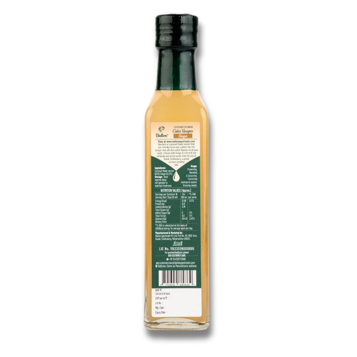 Coconut Flower Cider Vinegar with Ginger ingredients